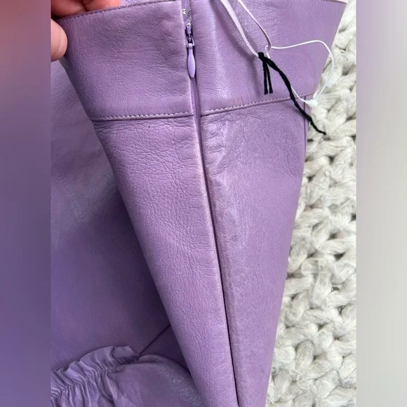 NEW Miu Miu Lavender Leather Midi Skirt with Silver Ruffle - Picture 16 of 16